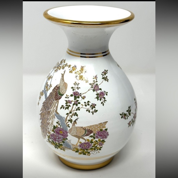VTG Neofitou Keramik 24k Gold Painted Vase Peacocks Florals, Made in Greece MCM - Picture 5 of 12